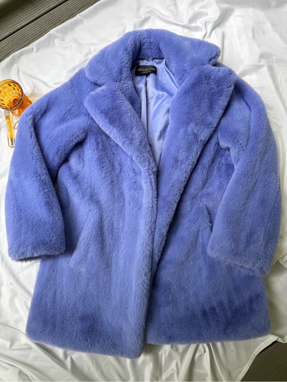 Donna Salyers Fabulous Furs Faux Fur Coat L Periwinkle Blue Plush Oversized - Picture 4 of 16